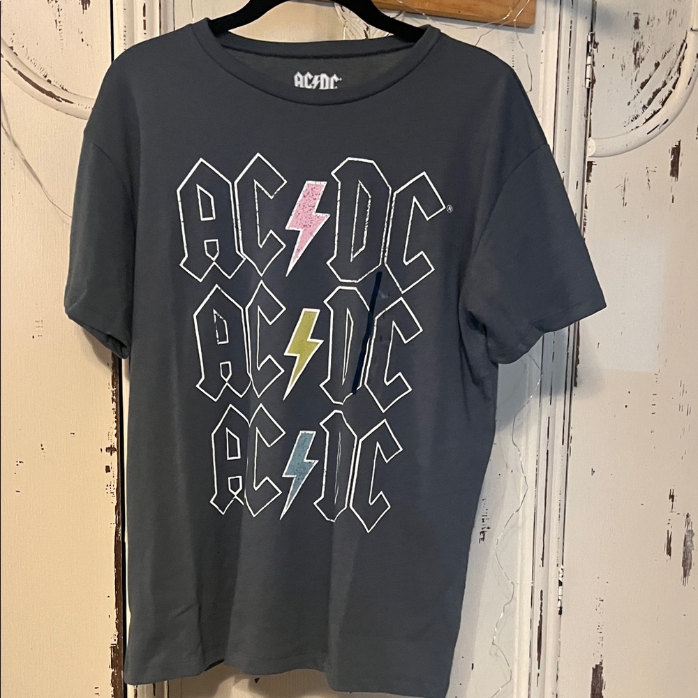 AC/DC Dark Gray Tee with Colorful Lightning